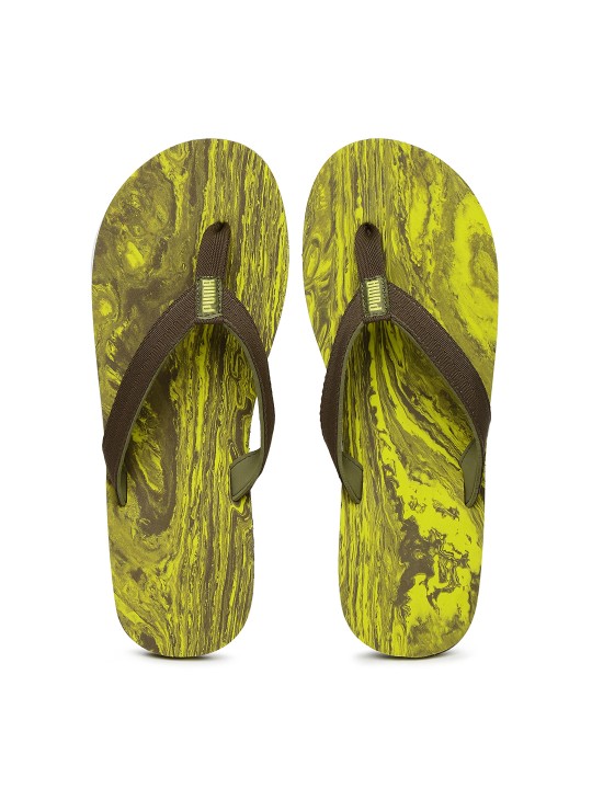 Men Olive Green & Yellow Epic Flip v2 Marble Printed Flip-Flops