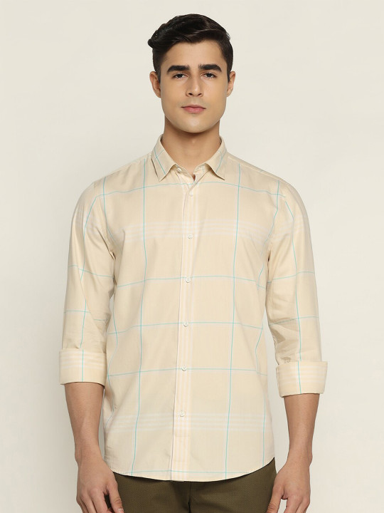 Blackberrys Men Beige Slim Fit Checked Casual Shirt
