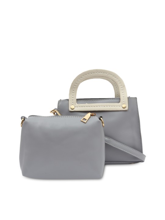 Grey Solid Handheld Bag with Pouch
