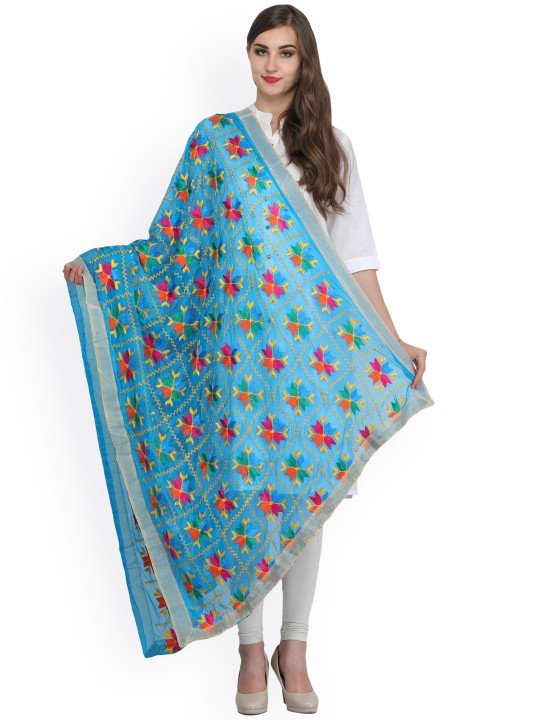 Blue Phulkari Embroidered Dupatta