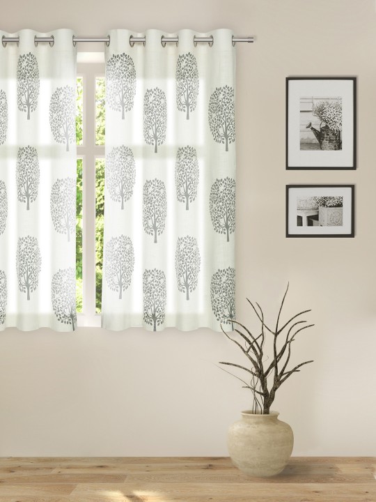 White & Grey Single Room Darkening Window Curtain