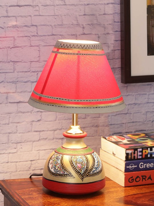 Red Handpainted Table Lamp with Shade