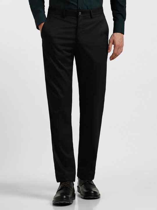 Men Solid Mid Rise Slim Fit Formal Trousers deal from myntra