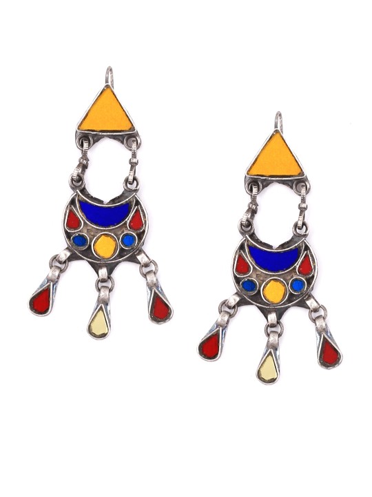 Yellow Silver Handcrafted Enamel Drop Earrings