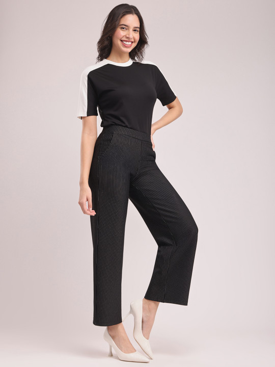 FABLE STREET LivIn Women Striped Relaxed Flared Parallel Trousers