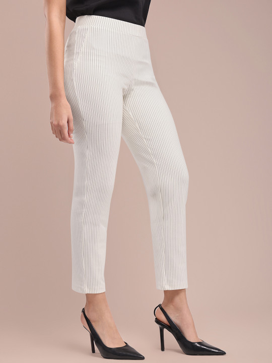 FABLE STREET Women LivIn Striped Relaxed Straight Fit Trousers