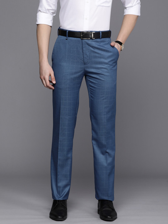 Raymond Men Mid-Rise Contemporary Fit Checked Trousers