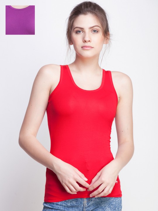Women Red Solid Tank Top S