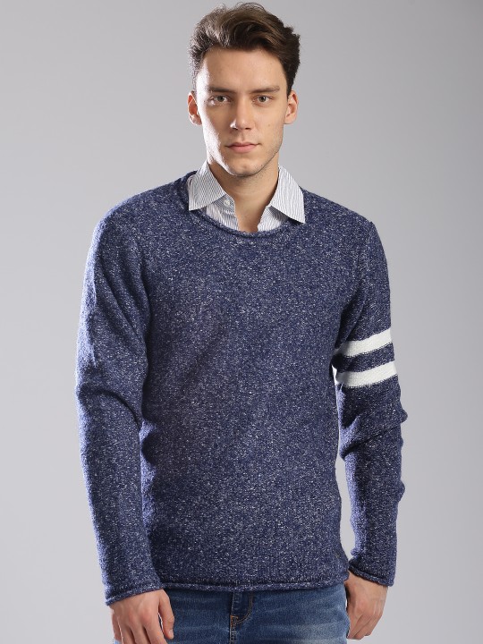 Men Blue Self-Design Pullover S
