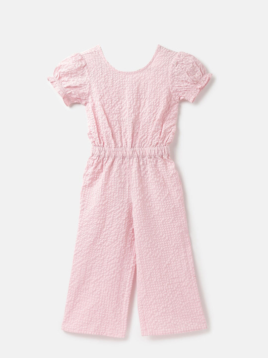 United Colors of Benetton Girls Self Design Puff Sleeves Basic Jumpsuit