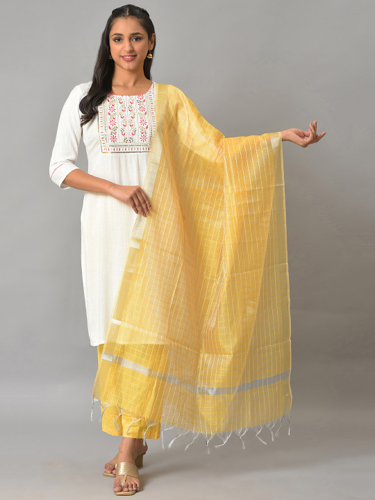 AURELIA Striped With Tasselled Dupatta