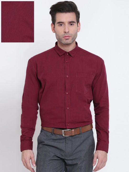 Men Maroon Slim Fit Solid Formal Shirt 36
