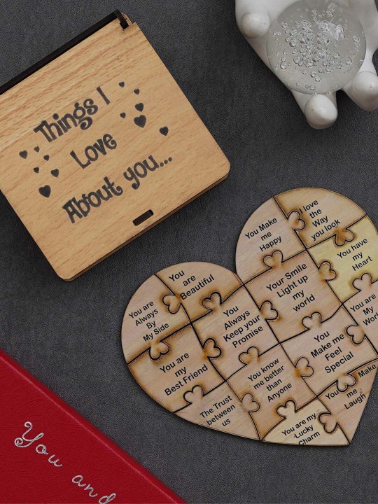 Ecraftindia Brown Valentine Puzzle Wooden Gift Set