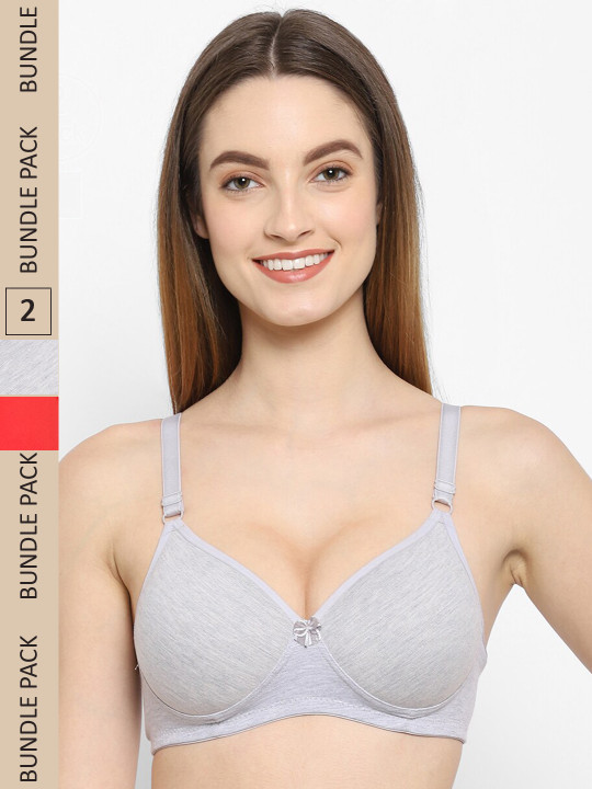 Floret Pack of 2 Padded Non-Wired Medium Coverage Cotton Seamless T-Shirt Push-Up Bra