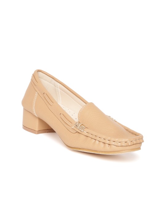Women Beige Solid Heeled Shoes 39
