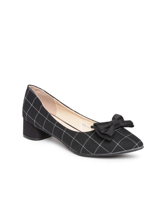 Women Black Checked Block Heels 36