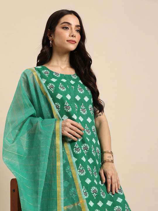 Anouk Ethnic Motifs Printed Regular Kurta with Trousers & Dupatta
