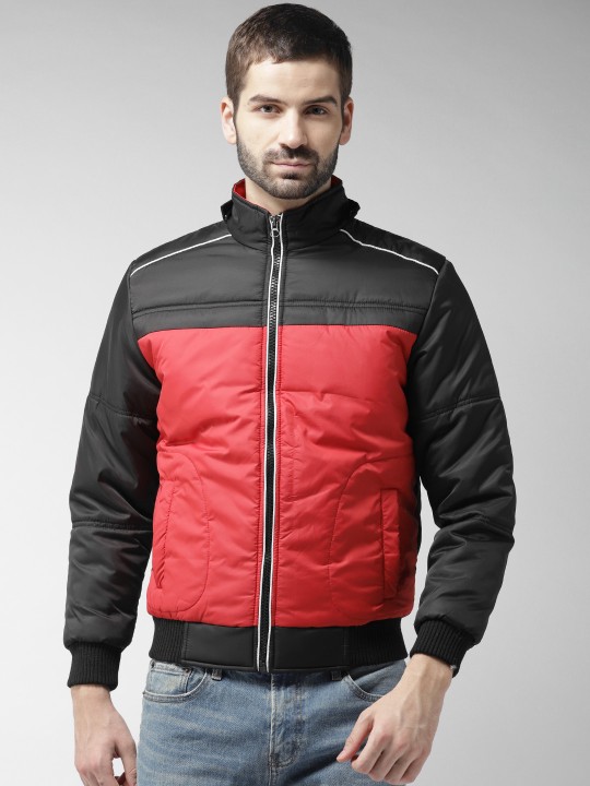 Men Black & Red Hooded Bomber Jacket M