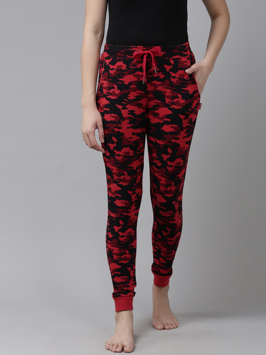 Van Heusen Athleisure Women Red Camo Allover Print 4 Way Stretch Functional Pocket Joggers