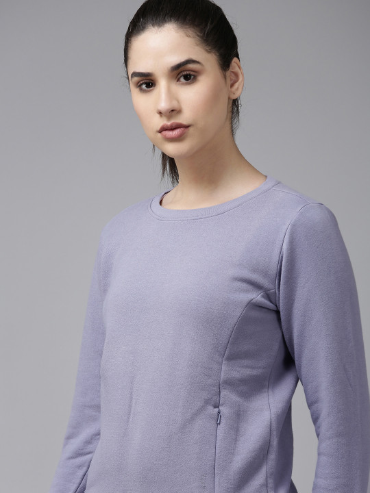 Van Heusen Athleisure Solid Round Neck Concealed Zipper Pocket Sweatshirt