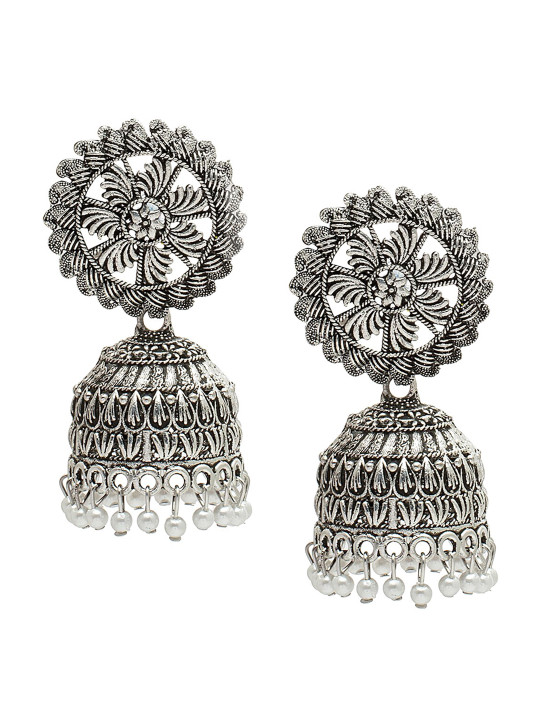 Shining Jewel - By Shivansh Silver-Plated Contemporary Jhumkas Earrings