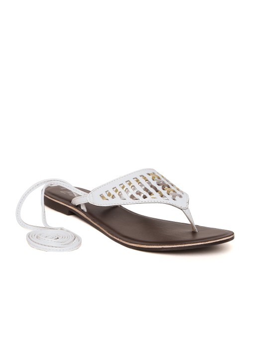 Women White Solid Leather Open Toe Flats 36