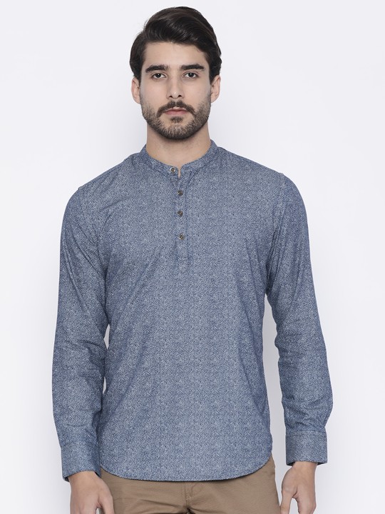 Men Blue Printed Straight Kurta S
