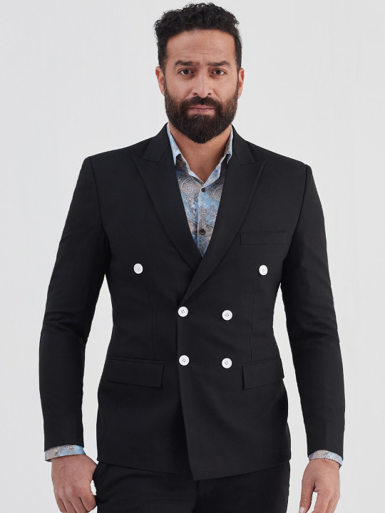 MR BUTTON Men Slim Fit Double-Breasted Formal Blazer