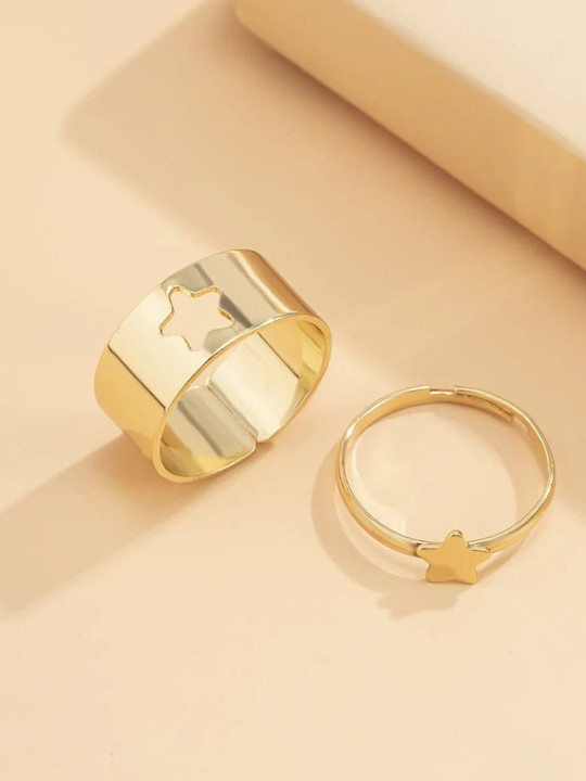 Pinapes Set Of 2 Gold-Plated Adjustable Couple Finger Ring