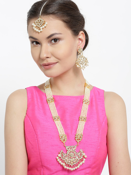 Off White Gold Plated Handcrafted Kundan Stone Studded Jewellery