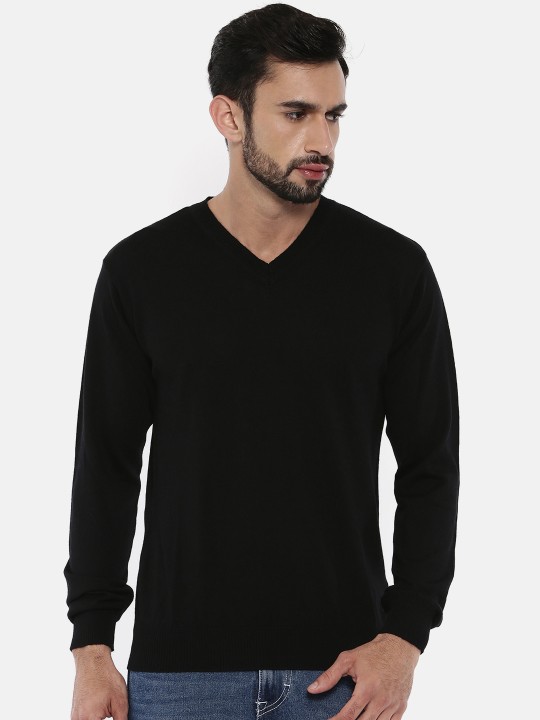 Men Black Solid Wool Pullover S