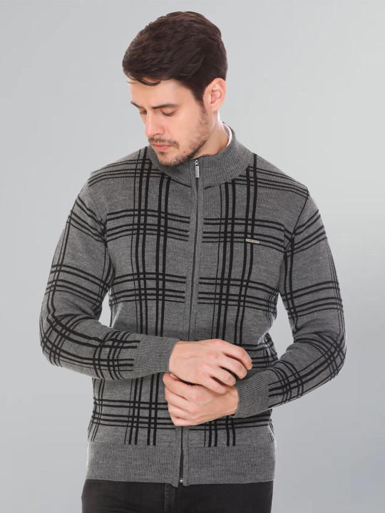 GODFREY Men Turtle Neck Checked Cardigan
