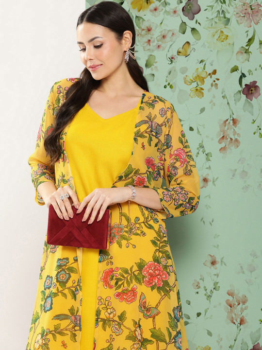 Bhama Couture Women Mustard Yellow Kurta with Palazzos