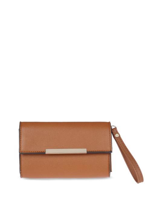 Women Tan Brown Solid Zip Around Wallet