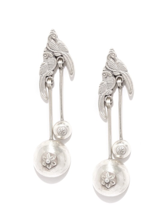 Silver-Toned Pendulum Handcrafted Drop Earring