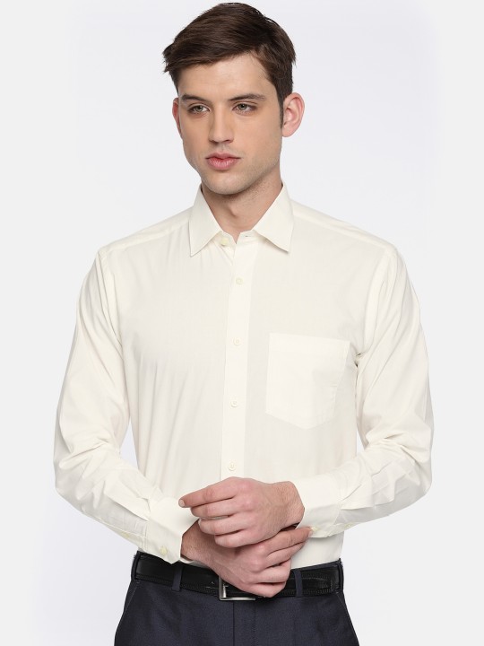 Men Cream-Coloured Comfort Fit Solid Formal Shirt 36