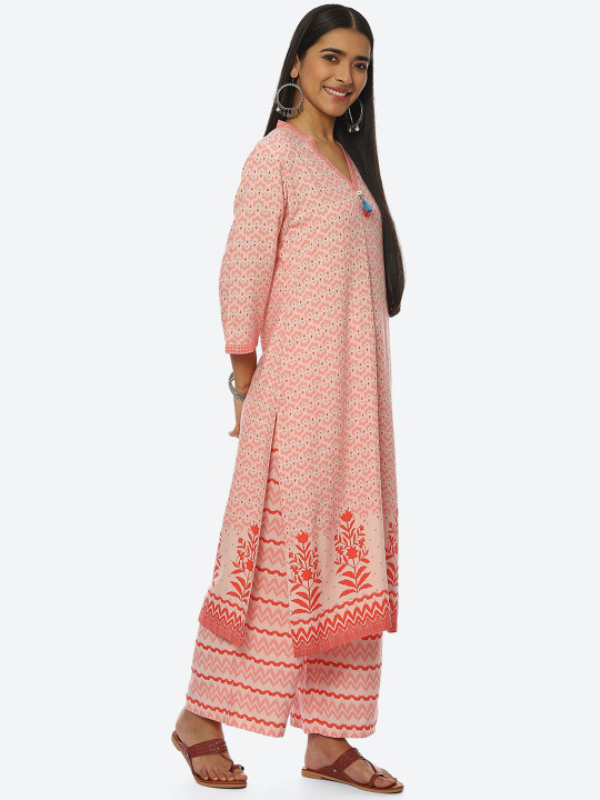 Rangriti Women V-Neck Ethnic Motifs Printed Kurta With Palazzos