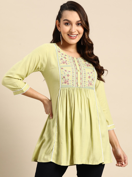 Sangria Floral Embroidered Longline Top