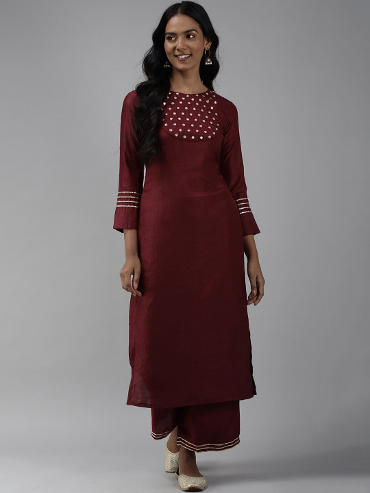 Indo Era Embroidered Mirror Work Kurta with Palazzos