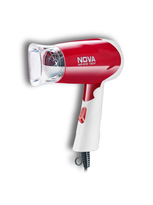 Nova NHP 8103 Silky Shine 1300W Hot & Cold Foldable Hair Dryer – Red & White