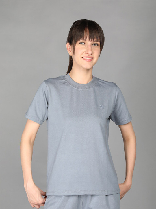 CHKOKKO Women Loose Fit Terry Cotton T-shirt