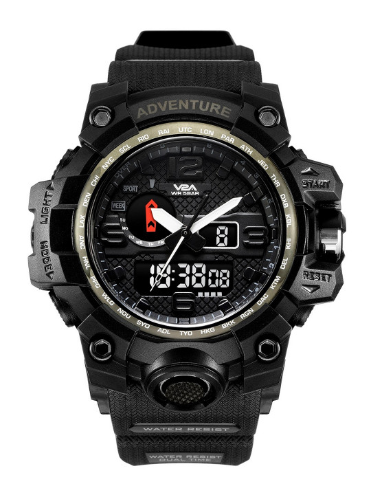V2A Men Textured Dial & Straps Analogue and Digital Multi Function Watch-V2A-1545-Black-01