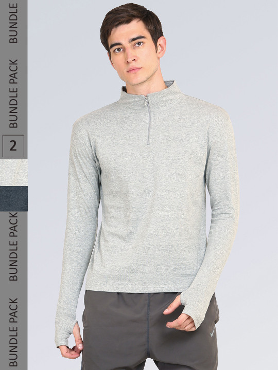 appulse Men Pack Of 2 High Neck Slim Fit Cotton T-shirt