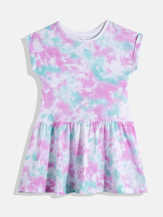 mothercare Girls Tie and Dye Round Neck Knitted Pure Cotton Fit & Flare Dress