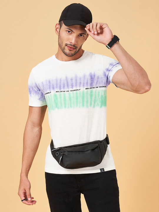People Men Tie And Dyed Typography Printed Slim Fit Cotton T-shirt