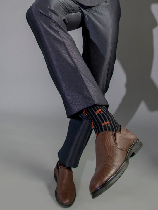 FAUSTO Men Textured Leather Formal Slip On Shoes