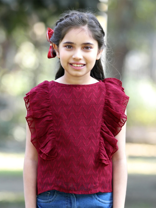 Cutiekins Girls Self Design Ruffles Top