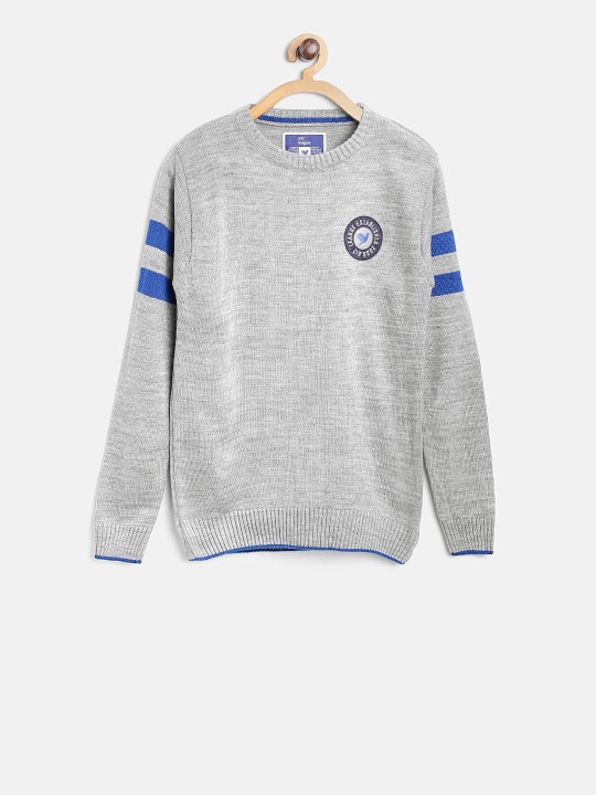 Boys Grey Melange Solid Sweater 9-10Y -  672