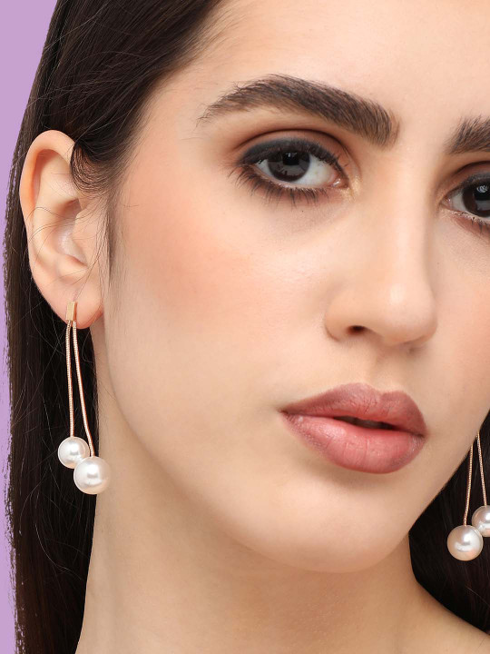 SOHI Gold-Plated Contemporary Drop Earrings