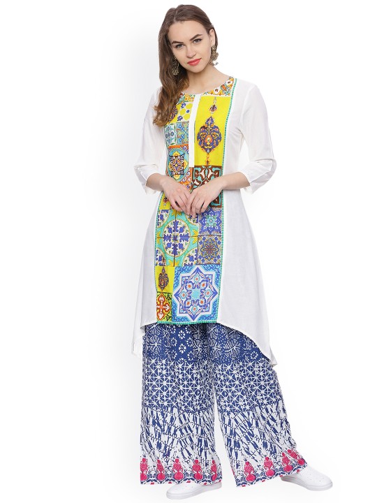 Women White Solid A-Line Kurta S